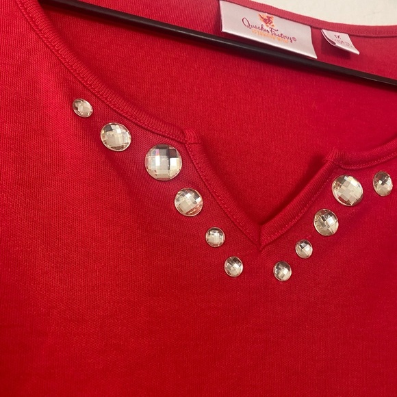 Quacker Factory Red Rhinestone Half Sleeve Tunic Top Women’s Plus Size 1X - Picture 5 of 8